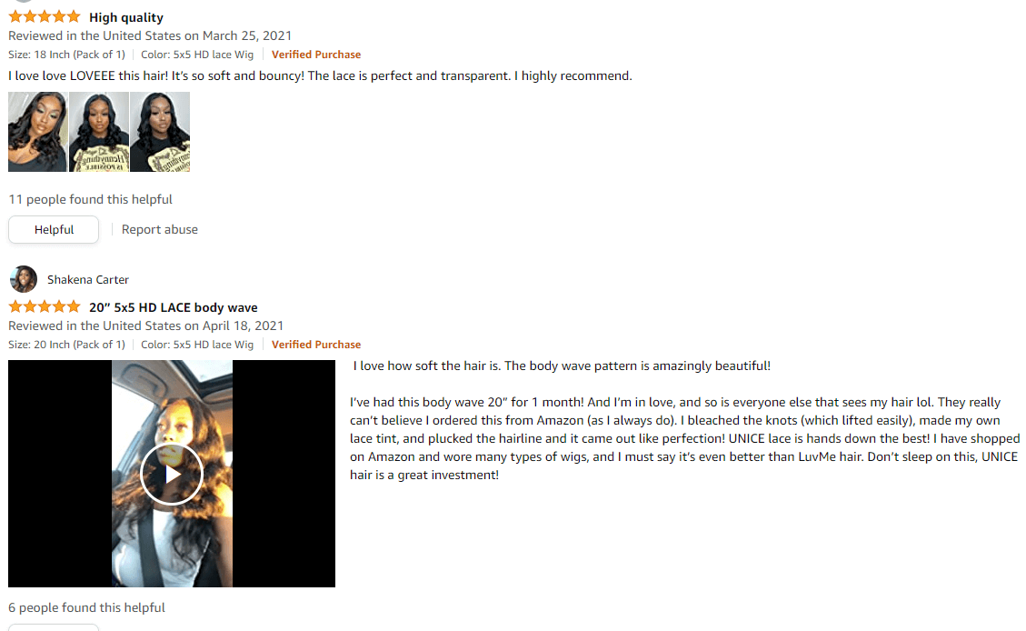 unice hair positive reviews