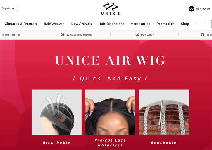 unice hair online site