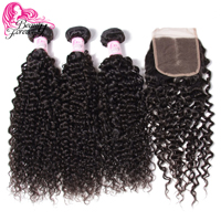 Beauty Forever Malaysian Curly Human Hair Bundles With Closure 4*4 Closure Free/Middle/Three Part 100% Remy Hair Extension