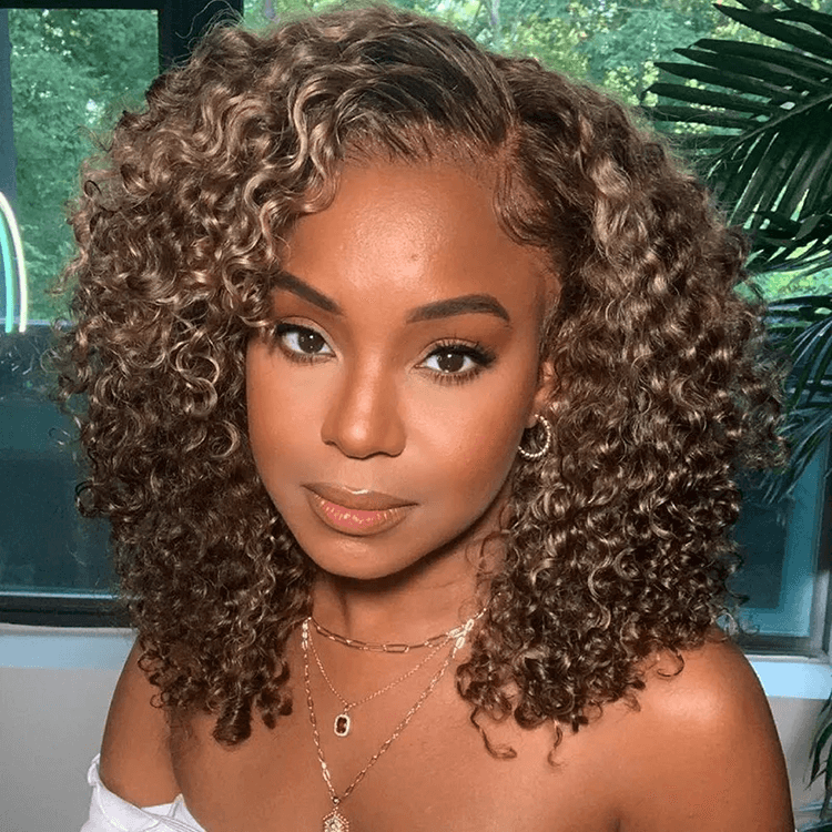 UNice Ombre Honey Blonde Money Piece Highlight Lace Wigs Curly Human Hair Wigs