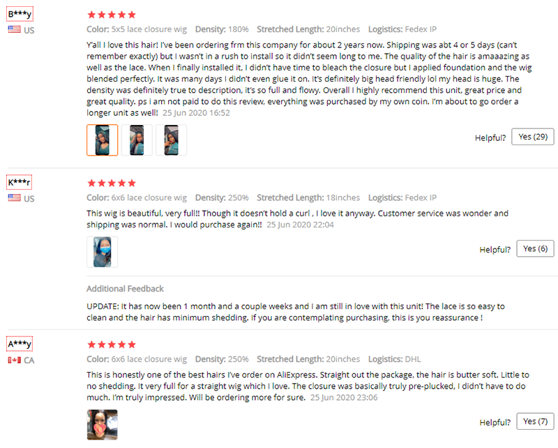 Customer reviews on Aliexpress