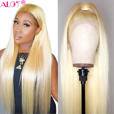 AlOT 613 Blonde Lace Front Wig Brazilian Straight 13x4 Lace Front Human Hair Wigs Pre Plucked Baby Hair Remy Glueless 613 Lace Wigs