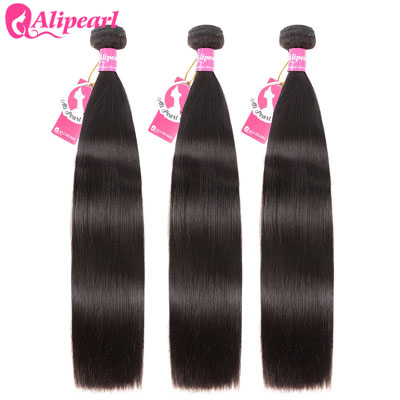 AliPearl Hair Brazilian Straight Hair Weave Bundles High Ratio Human Hair 3 or 4 Bundles Natural Black 1 PCS Remy Hair Extension