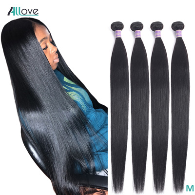 Allove Peruvian Straight Hair Bundles Human Hair Extensions Double Machine Weft Non-Remy Hair Weave Bundles 8-28 Natural Color