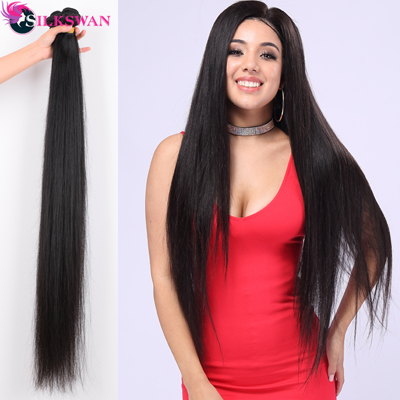 Silkswan Straight Hair 10-30 Inch bundles Human Hair Extensions Remy Hair 34 36 40 Inch Brazilian Hair Bundles for Women weaves