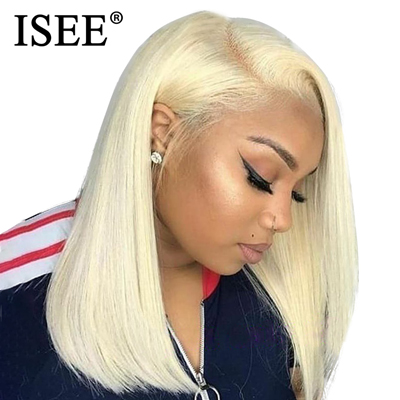 Straight Bob Lace Front Wigs Pre Plucked Hairline ISEE HAIR Short Human Hair Wigs Brazilian Straight Blonde 613 Lace Front Wigs