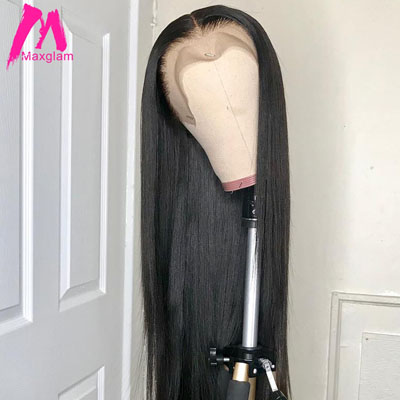 Maxglam lace front human hair wigs for black Women brazilian natural straight short long lace frontal afro Wig 28 30 inch preplucked