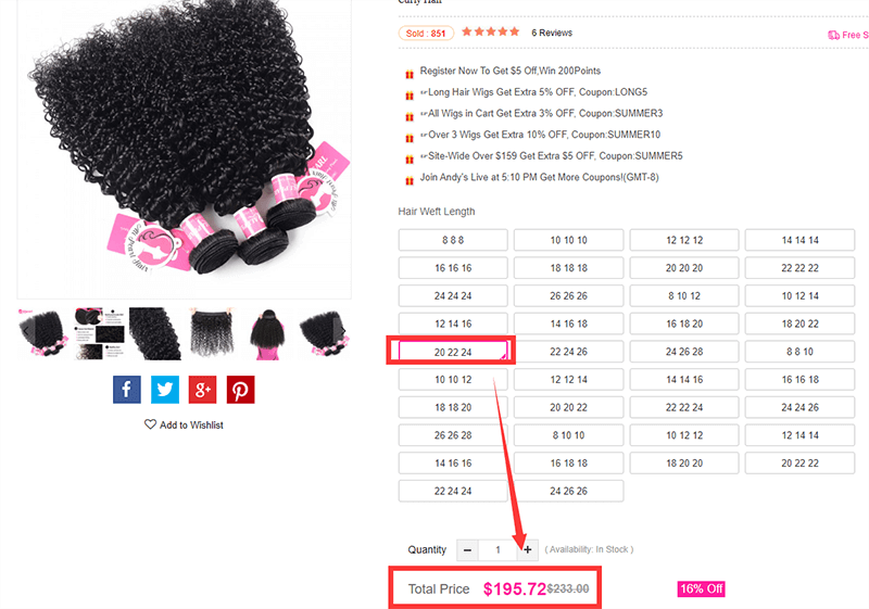 Alipearl hair's price of curly hair