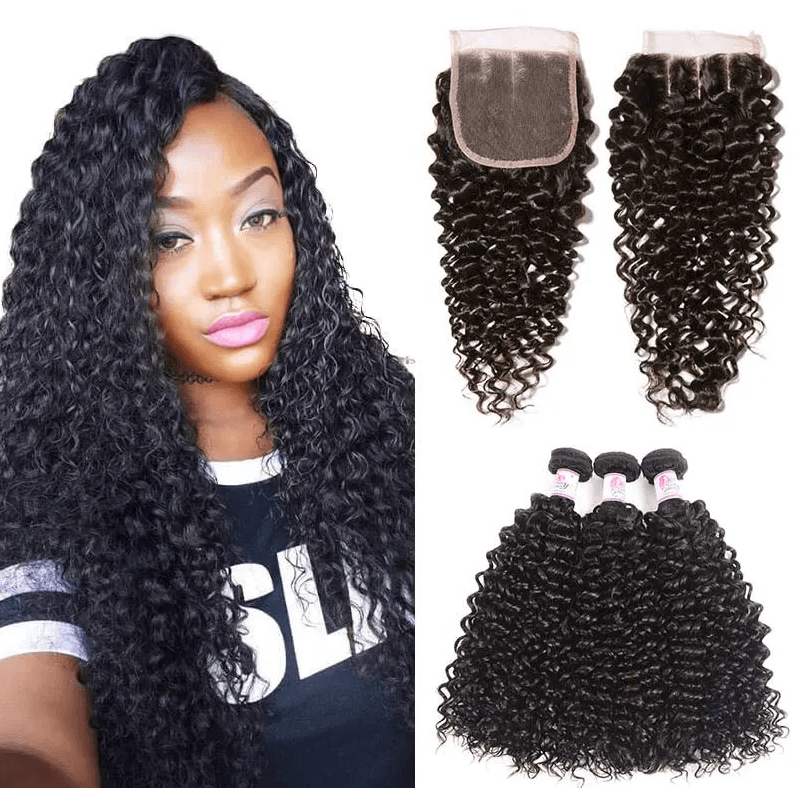Beautyforever Best Curly Malaysian Virgin Hair 3Bundles With 4x4 Lace Closure