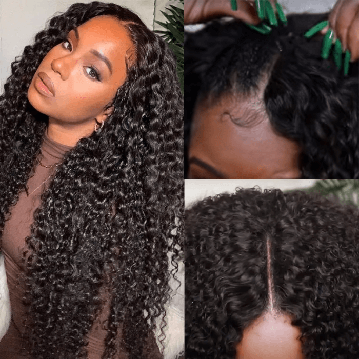 Glueless V Part 0 Skill Needed Wig Beginner Friendly Natural Scalp Curly Human Hair Upgrade U part Wig Without Leave out