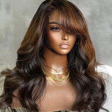 Brown Mix Black Loose Wave 5x5 Closure C Part Glueless Wig with Bangs