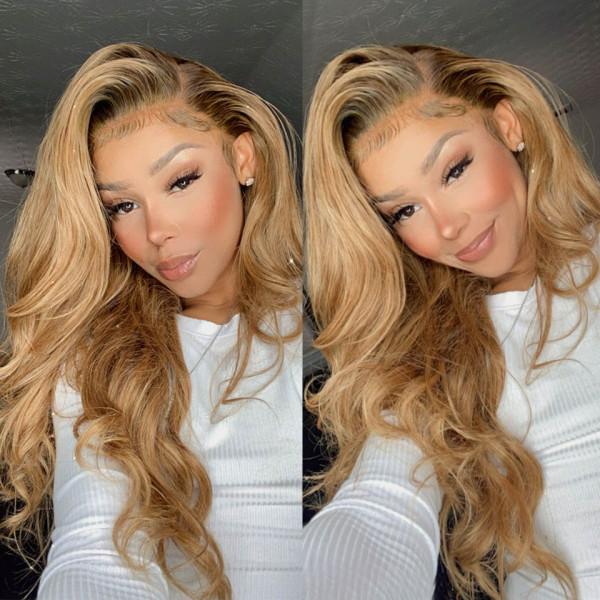 Body Wave #27 Honey Blonde Lace Front Wigs For Black Women 180%-250% Density