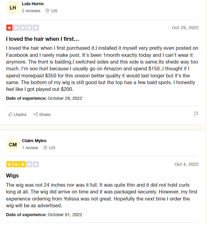 the bad review on yolissa hair