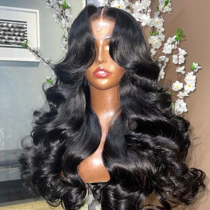 Hermosa Curtain Bangs Wigs Body Wave Lace Front Wig